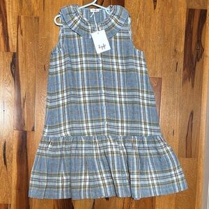 NWT Il Gufo Blue and Cream Plaid Ruffle Collar Dress